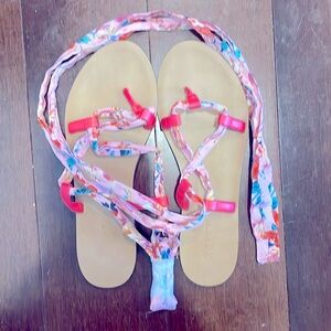 NWOT J CREW WRAP FLAT SANDALS IN LIBERTY FLORAL PRINT PINK SANDAL